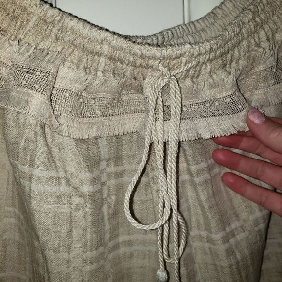 Stevie May Boho Willowtop Sand Gingham Linen Top - Picture 3 of 9